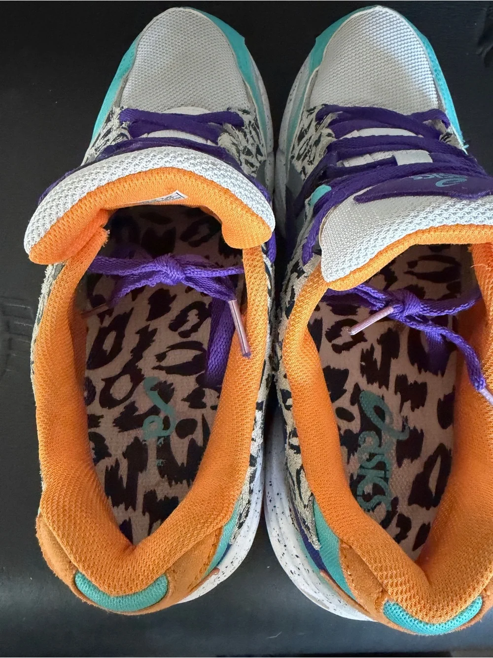 Asics Men’s White Sneakers with Turquoise, Purple & Orange Accents